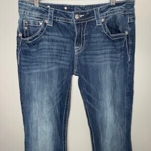 Miss Me Denim Jeans Womens Size 31x32 Relaxed Boot Cut Medium Wash Embellished